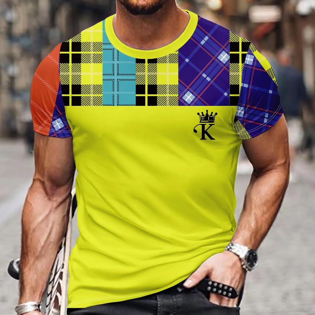Men's Casual Short Sleeved T-shirt with Round Neck KING Pattern Printed Top T-shirt for Men's Street Wear