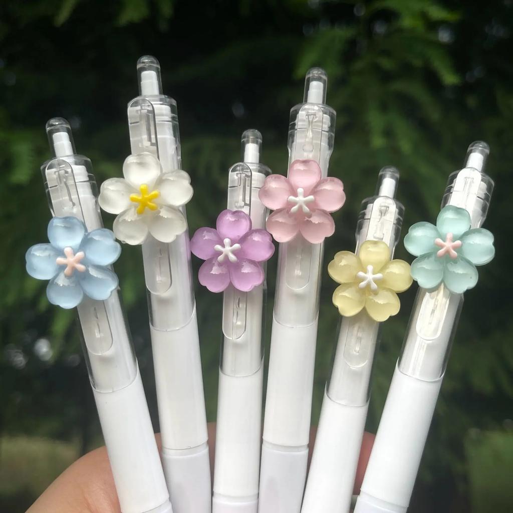 2 Pcs Cute Tulip Flower Head Gel Pen 0.5mm ST Quick-drying Student Notes Test Stationery Writing Pen Kawaii School Supplies