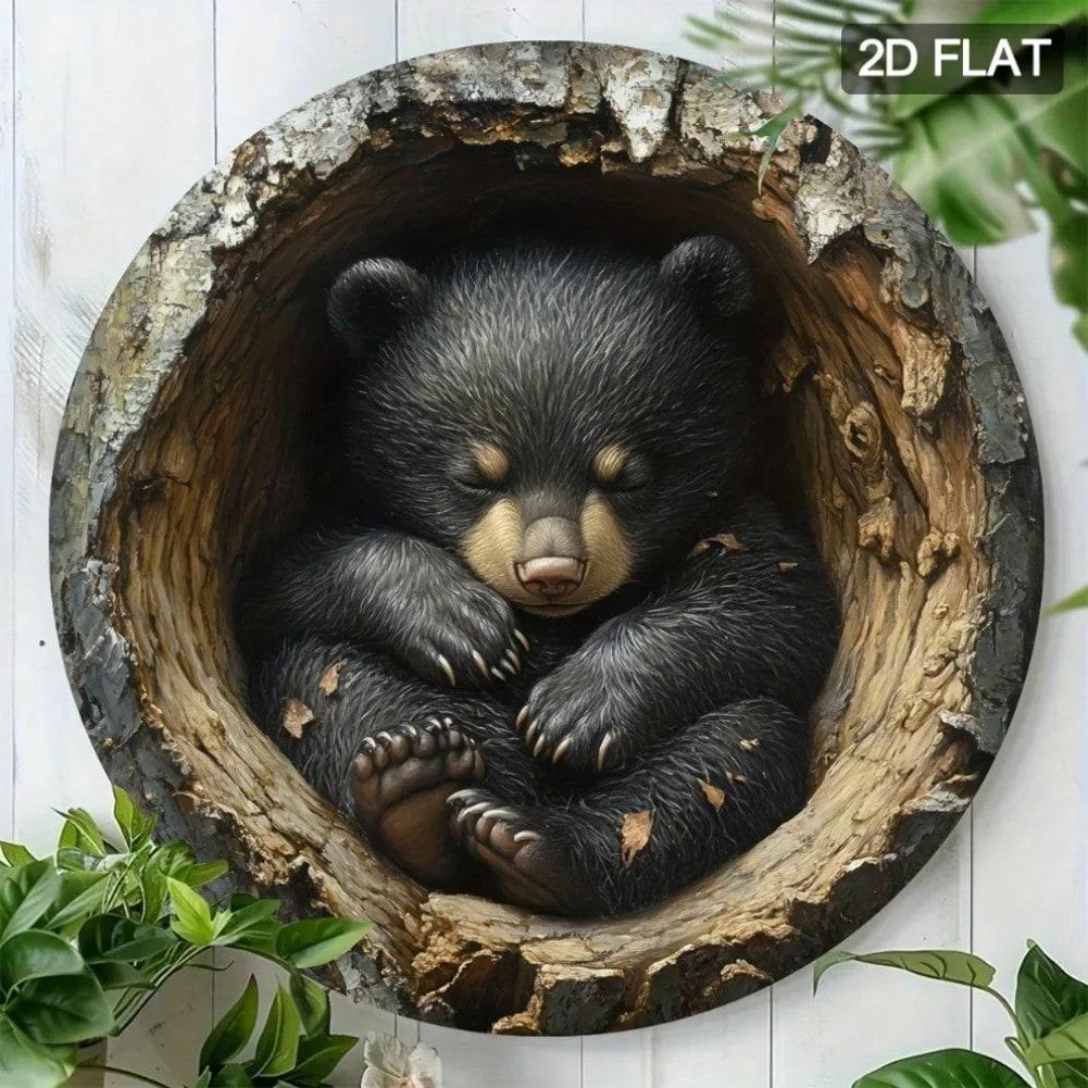Полый ствол черного медведя 3D металлическое настенное искусство алюминиевая табличка декор для дома подарок