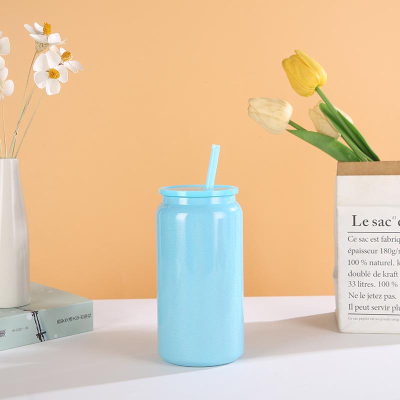 Thermos Cup High Appearance Level Mason Jar Straw Water Cup Simple Thermal Insulation Cold Color Cans