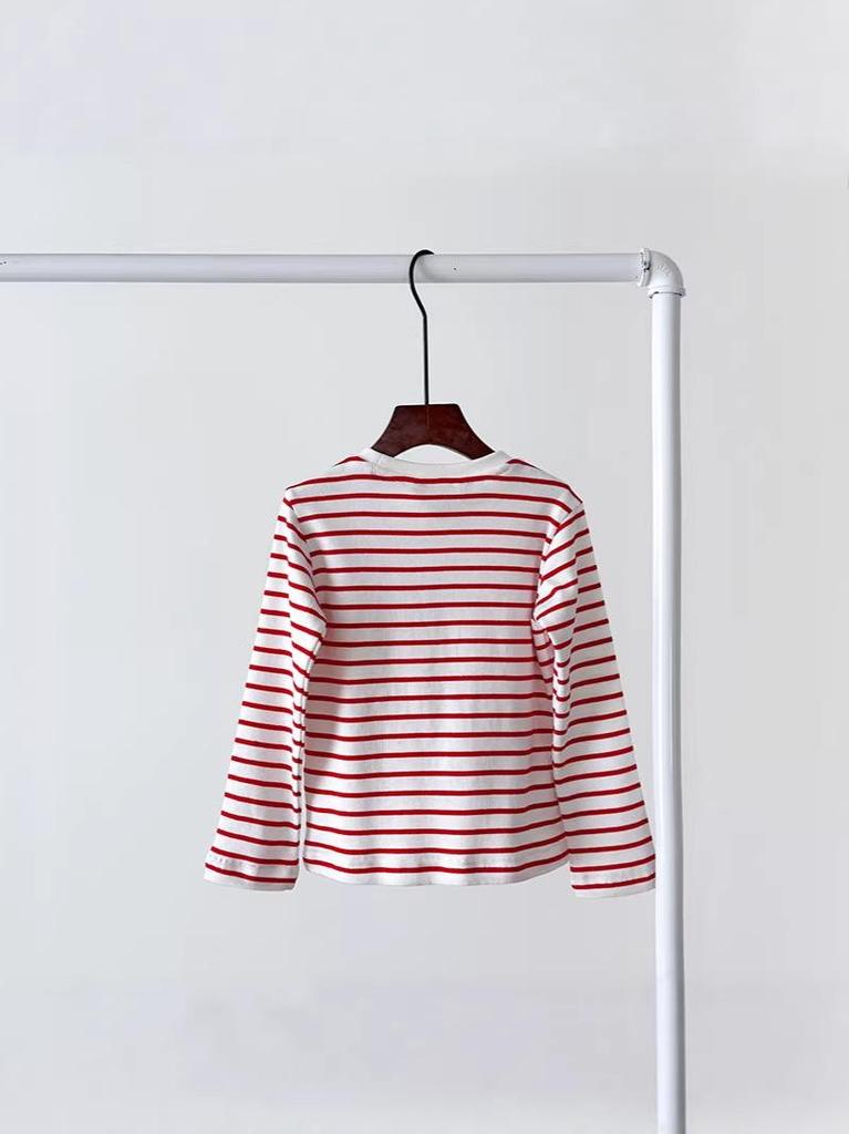 G26 Spring Korean Girls' Color-Woven Striped Long-Sleeve T-Shirt