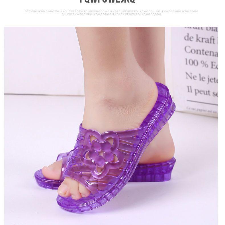 Женские тапочки из прозрачного пластика с центральным каблуком, женские сандалии на танкетке большого размера с желеобразным покрытием, для дома и ванной, нескользящие