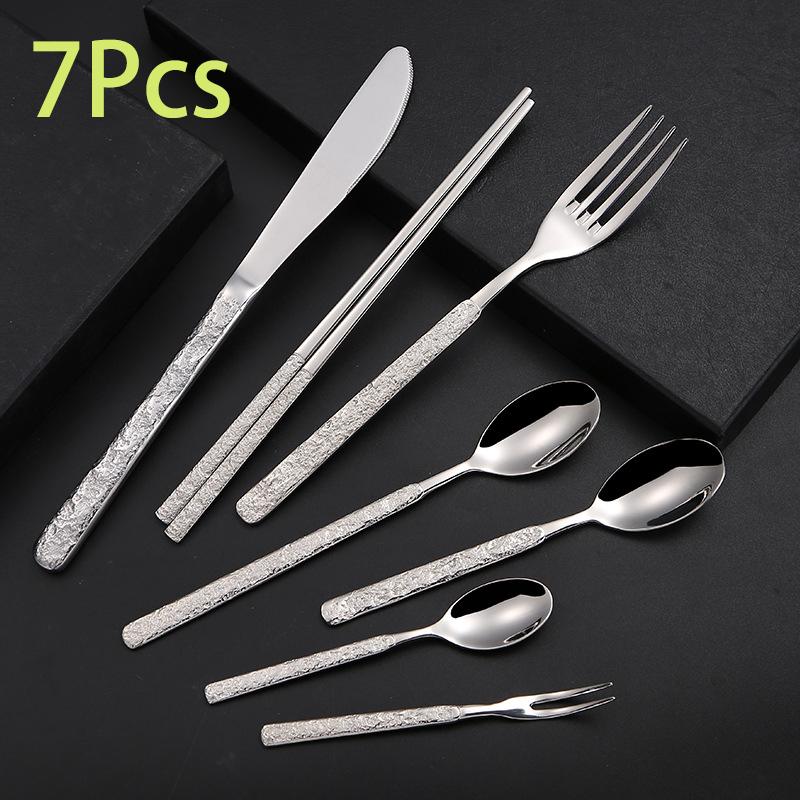 Столовые приборы из нержавеющей стали с узором «молоток» для ресторана и дома, высококачественные ножи, вилки, ложки, набор кухонных принадлежностей, 304, 7 предметов