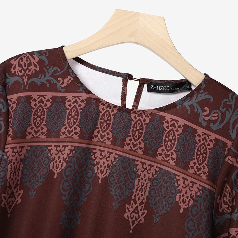 ZANZEA Женское повседневное мусульманское длинное платье с круглым вырезом и длинным рукавом