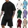New Men's Round Neck Drop Shoulder Short-sleeved T-shirt Top Shorts Two-piece Fashion Sports and Leisure Suit