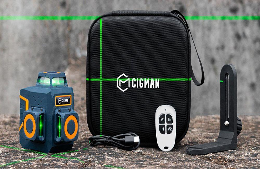 CIGMAN CM-701SE 3x360° 12-линейный лазерный уровень, самовыравнивающийся, 3D зеленая перекрестная линия, с пультом дистанционного управления и магнитным Г-образным кронштейном