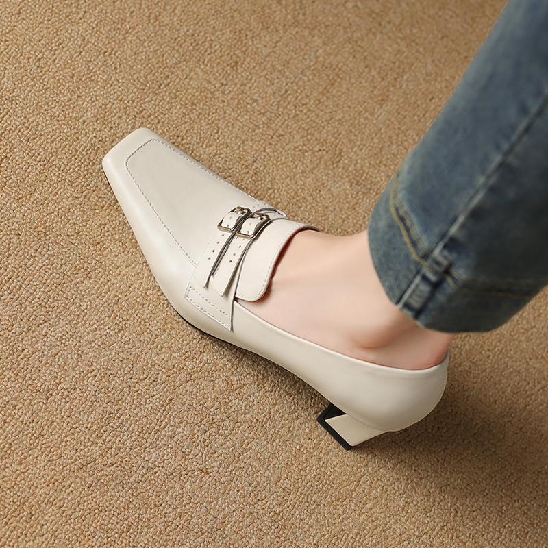 Модная женская обувь Обувь из натуральной кожи Туфли на высоком каблуке Модные Ретро Элегантные С квадратным носком Удобные Повседневные туфли Женские для работы в офисе