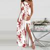 Длинное платье с принтом, женское платье трапециевидной формы с высокой талией и наклонным вырезом, элегантное струящееся плиссированное платье с разрезом для офисных вечеринок, пляжная одежда
