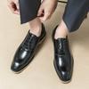 Four Seasons Business Casual Leather Shoes Korean Version Trend Square Bulk Men's Shoes Wipe Color Thick Sole Wedding Shoes D501
