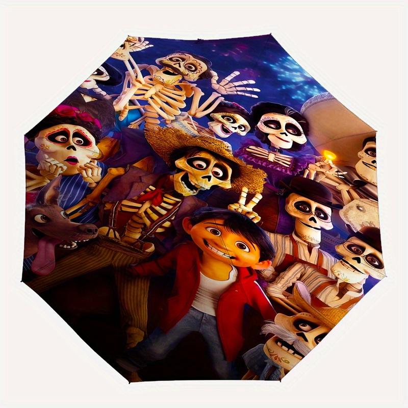 1pc Coco,Skeletons Automatic Folding Umbrella: Compact 8 Bone Design Cartoon Outdoor Travel Companion, Business Umbrella, Christmas Valentin