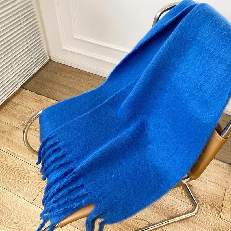 Women's Autumn Winter Warm Long Scarf Elegant Cashmere-like Pashmina Solid Color Tassel Shawl