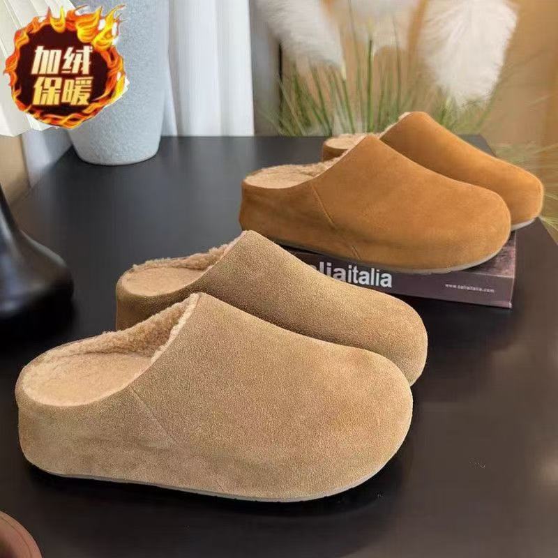 Французская сумка головка Birkenstock половина тапочек носить осень и зима новая бархатная тапочка половина одиночные туфли