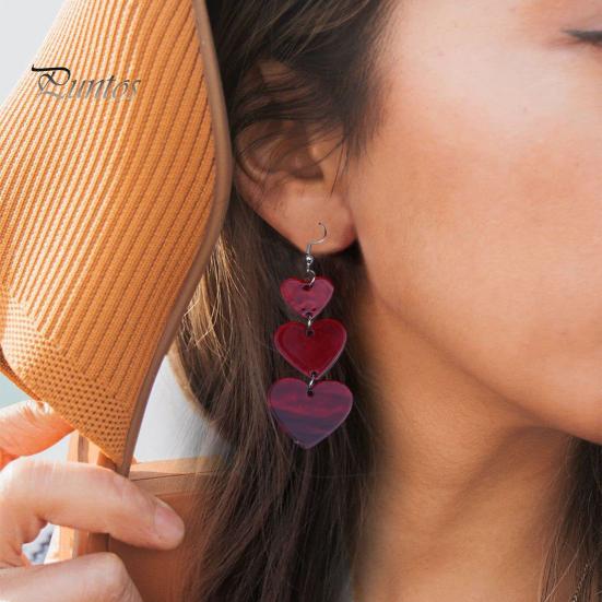 1 пара, три розовых и красных серьги в форме сердца, легкие акриловые висячие серьги, серьги с кисточками, женские ювелирные изделия для девочек-подростков, подарок