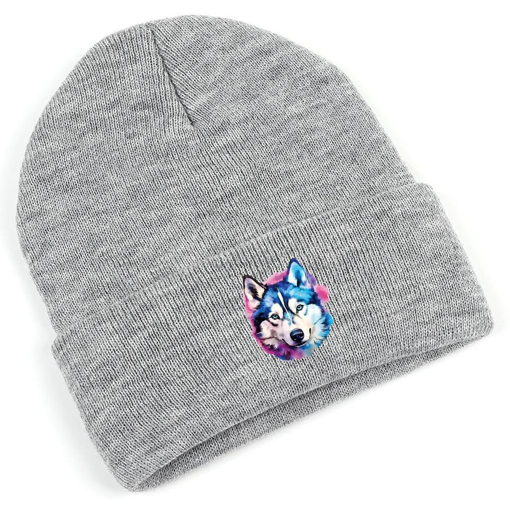 Vivid Wolf Head Print Knitted Hat Beanie,Husky Dog Skullies Soft Hip Hop Versatile Thermal Knit Cap Beanie