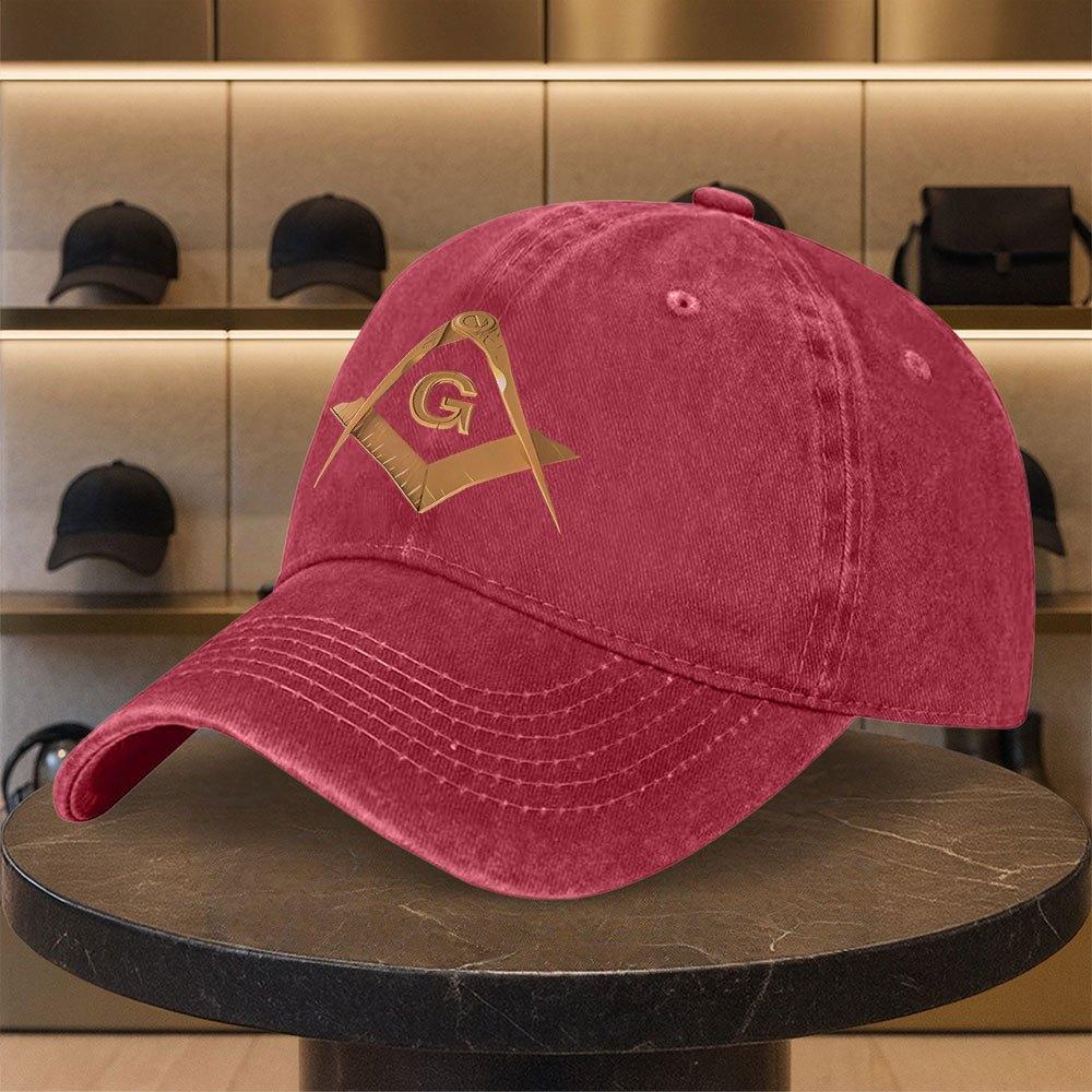 Freemason Compass Square Golden Print Unisex Adjustable Snapback Cap Lightweight Masonic Lodge Emblem Hat