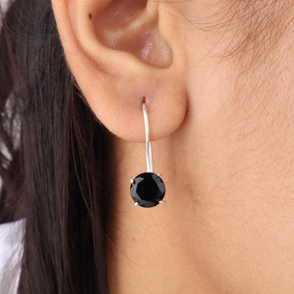 Black Onyx Gemstone 925 Sterling Silver Jewelry Handmade Earrings 0.92" For Gift EE-174-17