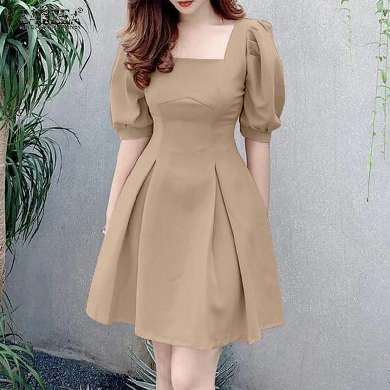ZANZEA Летнее повседневное короткое платье с квадратным воротником и короткими рукавами
