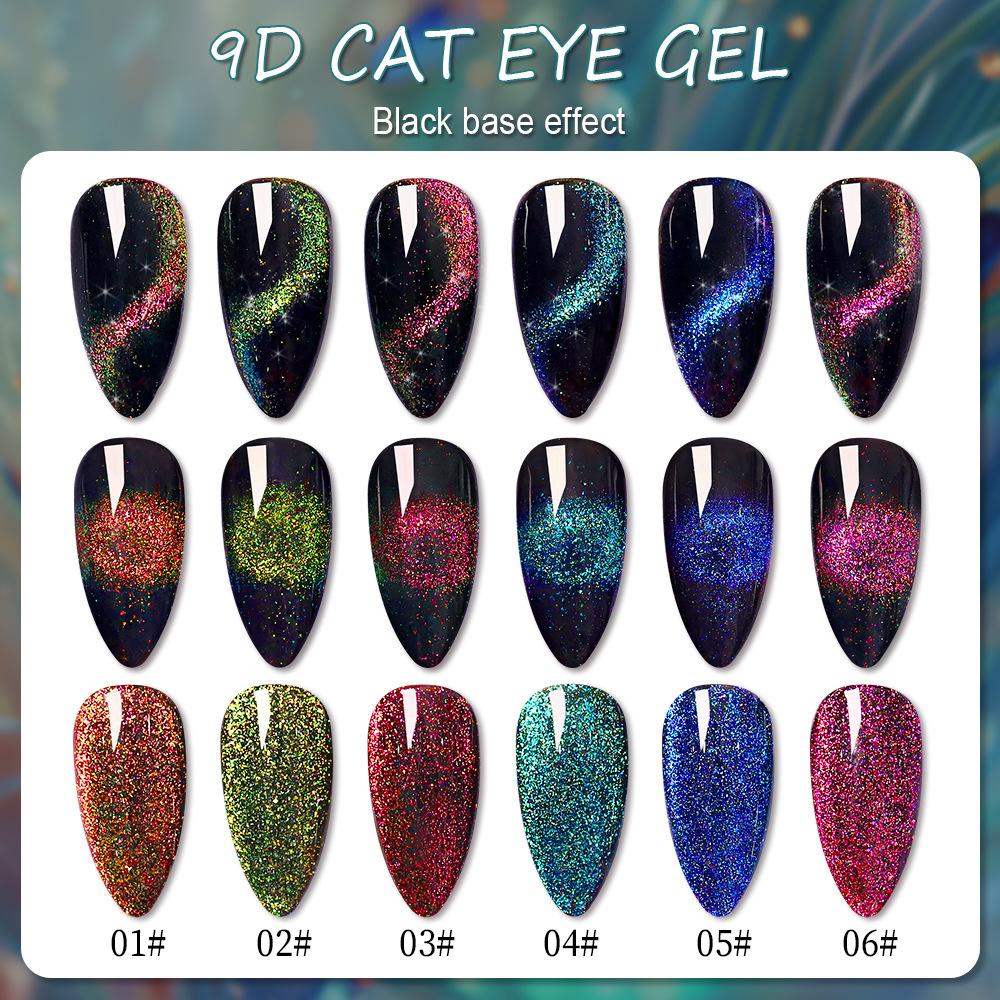 New Peacock Cat Eye Gel Nail Polish Fall Winter Glitter Laser 9D Holographic Cat Eye Gel Nail Art Set 15ml