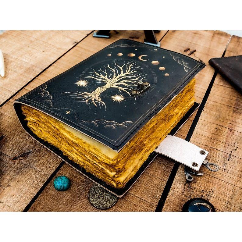 Leather Journal Tree of Life - Genuine Leather Notebooks For Women - Beautiful Journal For Sketches Book Traveling Book Blank Spell Book