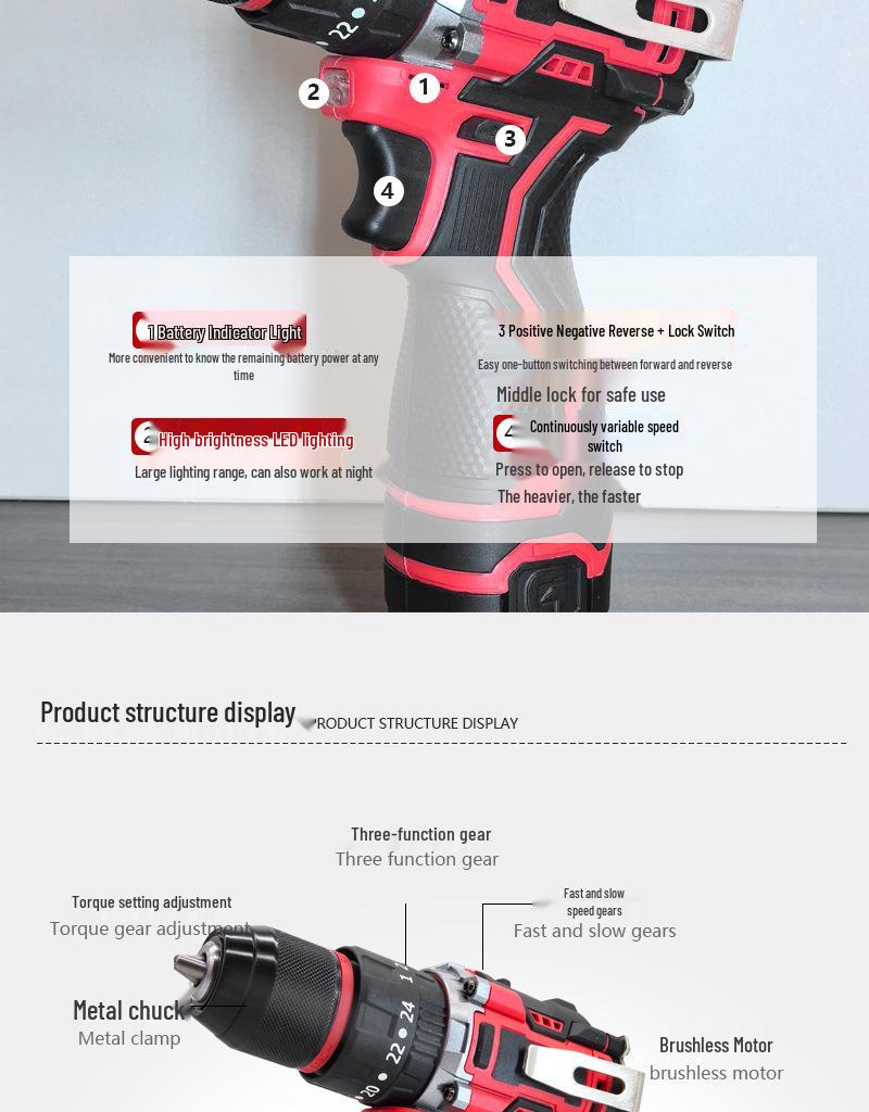 16.8V Brushless Lithium-ion Handheld Drill & Multifunctional Electric Screwdriver