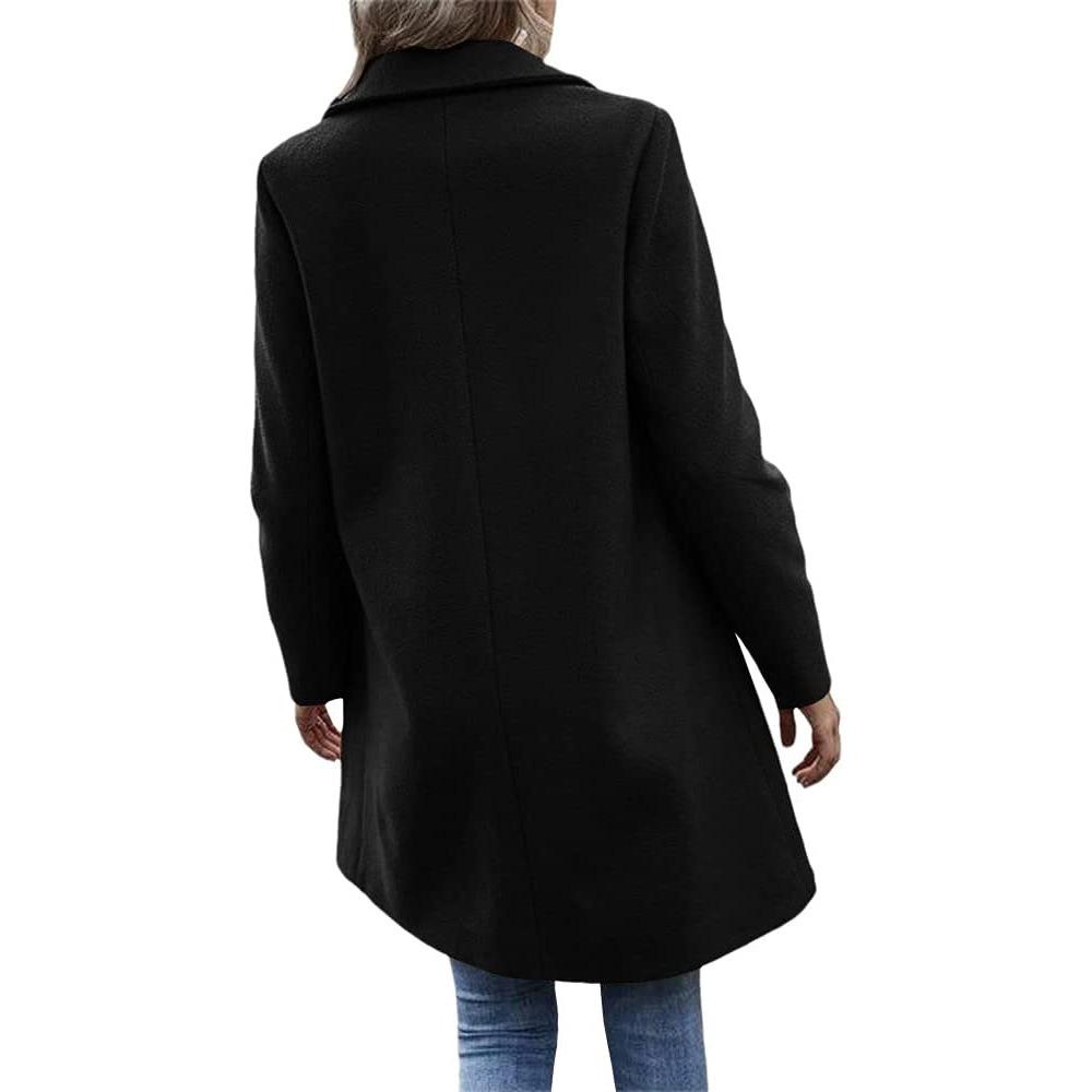 Women's Woolen Mid-Length Trench Coat, British Style, Classic Solid Color, Winter Workwear, Double-Sided Fleece.