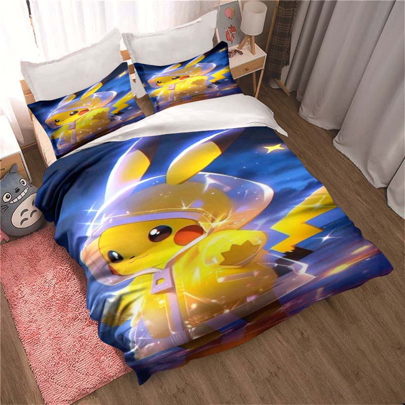 (Pokémon) Themed Printed Bedding Set: This Soft and Comfortable Set Includes A Duvet Cover and Pillowcases.