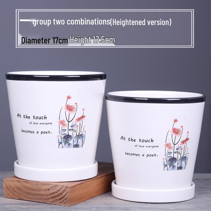 2025 Большой керамический цветочный горшок с поддоном для балкона и гостиной - Орхидея и Суккуленты в стиле альбома