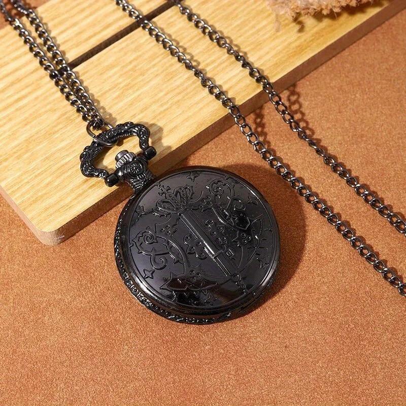 2 шт./комплект, мужские карманные часы, мужские простые черные кварцевые карманные часы и 1 шт. классическая подвеска в виде креста, идеальный выбор для подарка мужчине на день святого Валентина