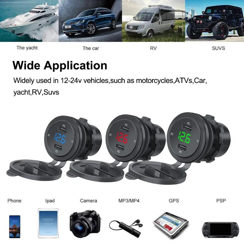 Автомобильное зарядное устройство 90 Вт USB C, двойная розетка 45 Вт PD Type-C, быстрая зарядка для автомобиля 12 В/24 В, лодки, седана, RV, квадроцикла, мотоцикла