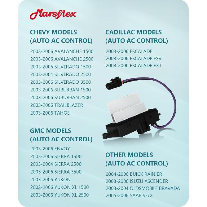 Marsflex Blower Motor Resistor 4P1516 2003 2004 2005 2006 For Chevrolet Chevy Tahoe Silverado Trailblazer, For GMC Yukon Envoy, For Cadillac Escalade