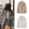 Women Pink Woolen Lapel Blazer Coat Fashion Elegant Long Sleeves Pocket Single Breast Overcoat Female High Street Outwear