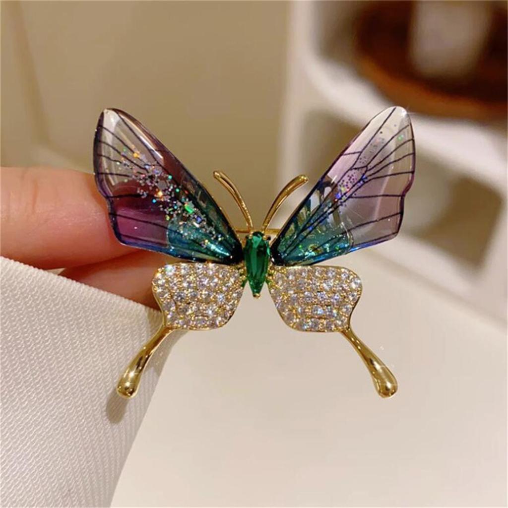 Rinhoo Shining Full Rhinestone Butterfly Brooch For Women Elegant Crystal Insect Collar Lapel Pins Animal Corsage Party Jewelry