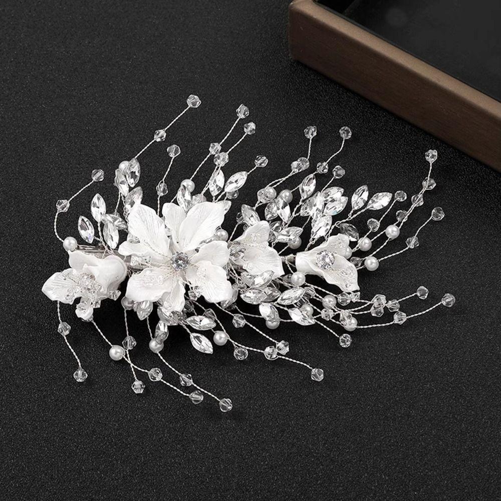 Fashion Shiny Crystal Beads Hair Clips Handmade Fairy Flower Fairy Flower Headpieces Hair Styling Jewelry Side Clips for Bride