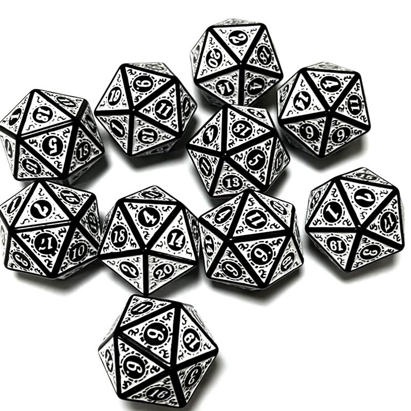 10 шт./набор акриловых игральных костей D20, многогранные, 20-гранные, с резным узором, игральные кости для настольных карточных математических игр D&D, игр для вечеринок