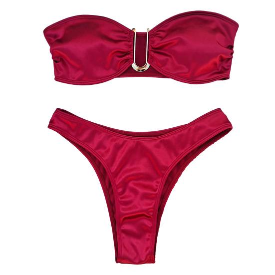 2 шт./компл. женский комплект бикини с открытыми плечами без бретелек атласный эластичный быстросохнущий мягкий беспроводной горячий купальный костюм женский купальник купальник