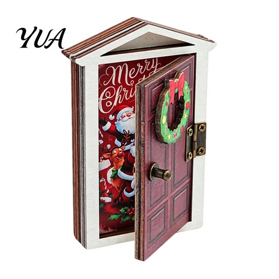 Glowing Door Magnetic Decoration Elf Fridge Magnet with LED Light, Wooden Christmas Metal Surface Refrigerator Magnet, Openable Mini for Holiday Decor