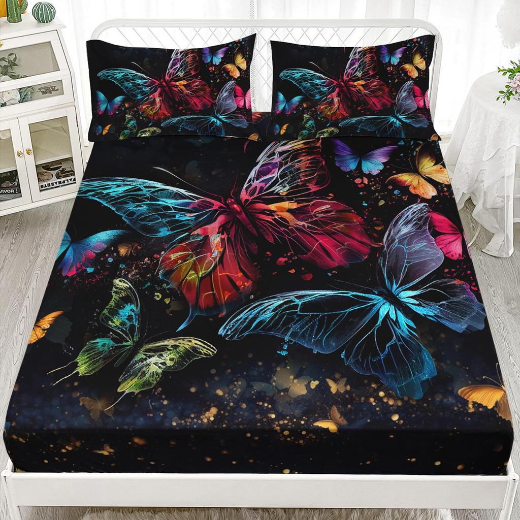 Color Butterfly Pattern Sheet Three-Piece Digital Printed Sheet Bedding Set Adult Children