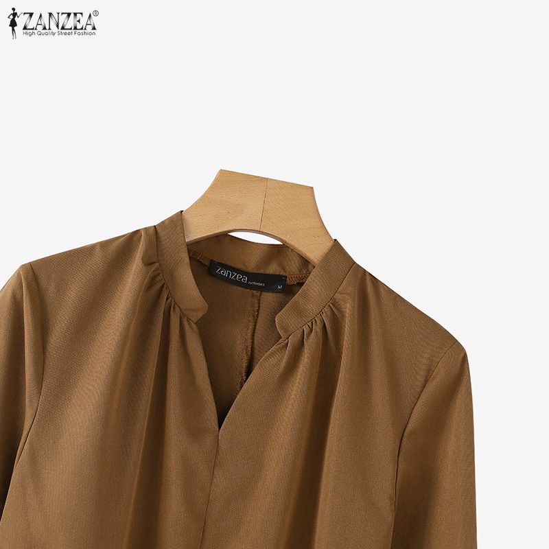 ZANZEA Женское повседневное платье-футляр с V-образным вырезом и длинными рукавами, однотонное