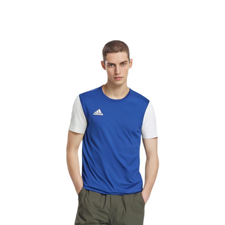 adidas Футболки Мужские Синие Белые С Круглым Вырезом Умеренный Прямой Крой DP3231