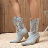 Women's Vintage Fashion Embroidered Pointed-toe Chunky-heel Boots Plus Size Spring Autumn Mid-calf Cowboy Boots
