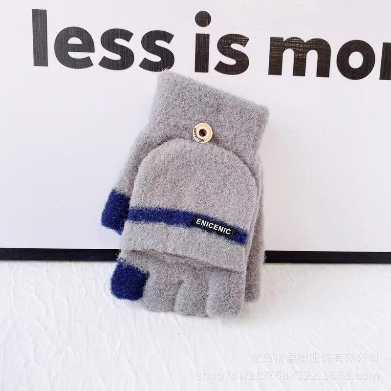 Зимние новые вязаные термоперчатки без пальцев мужские уличные ветрозащитные откидные плюшевые студенческие для письма