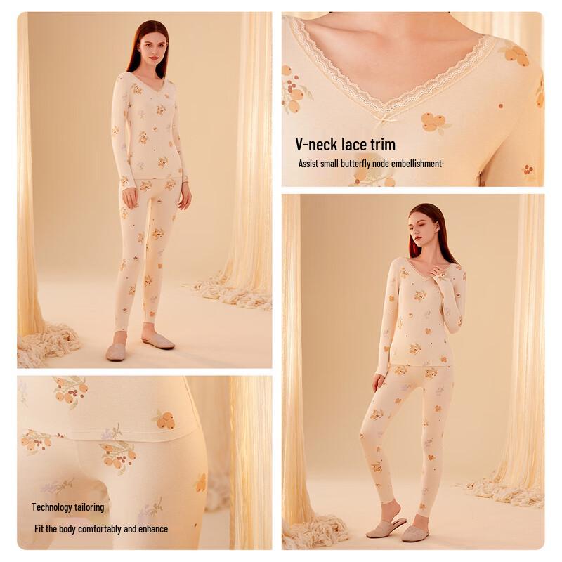 Women's V-Neck Cotton Thermal Underwear Set