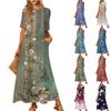 Women's Fashionable And Casual Long Beach Skirt Round Neck Short Sleeved Loose Retro Print Dress