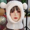 Шапка-балаклава с медвежьими ушками в корейском стиле, однотонная, зимняя, надеваемая через голову, шапка-шлем, женская
