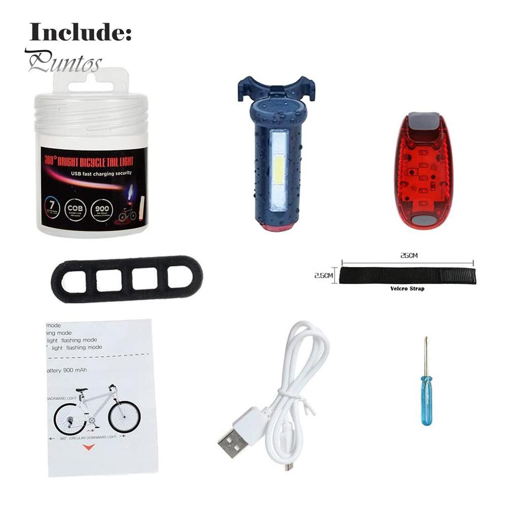 Велосипедный задний фонарь Puntos, перезаряжаемый через USB, светодиодный предупредительный велосипедный фонарь на 360 градусов