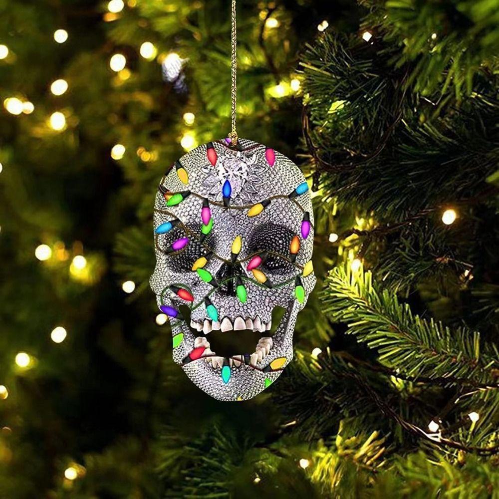 DIY Skull Pendant Horror Skeleton Car Ornaments Christmas Tree Drop Ornaments Car Rearview Decor