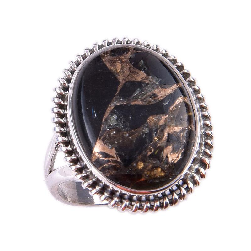 Кольцо из стерлингового серебра 925 пробы с натуральным черным медным бирюзовым камнем S.6 R6a35