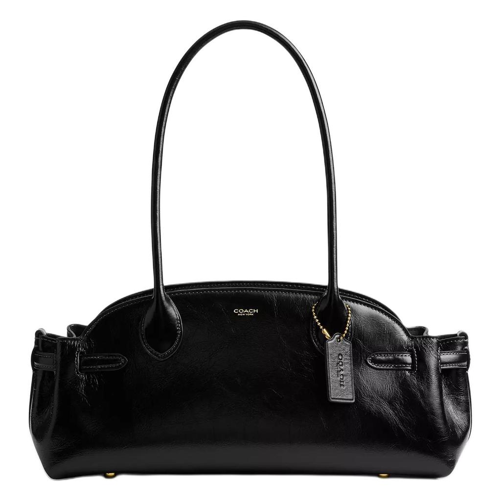 Coach Empire Carryall 34 Metal Logo Zipper Closure Glossy Leather Shoulder Bag Large Women shoulder bag Black CAM03-B4BK