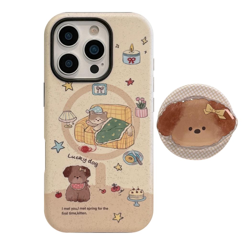 Cute Puppy Magnetic Holder for Apple 17 Phone Case for IPhone 16 for 13 Film 15 Promax Hard 14