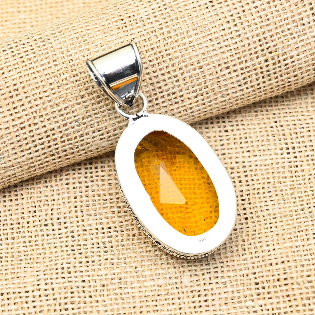 Ювелирный кулон ручной работы из стерлингового серебра 925 пробы с медовым топазом для женщин